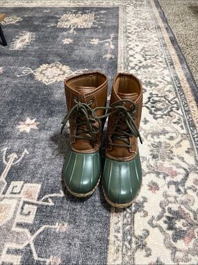 St. John's Bay Brown Leather & Green Rubber Duck Boots